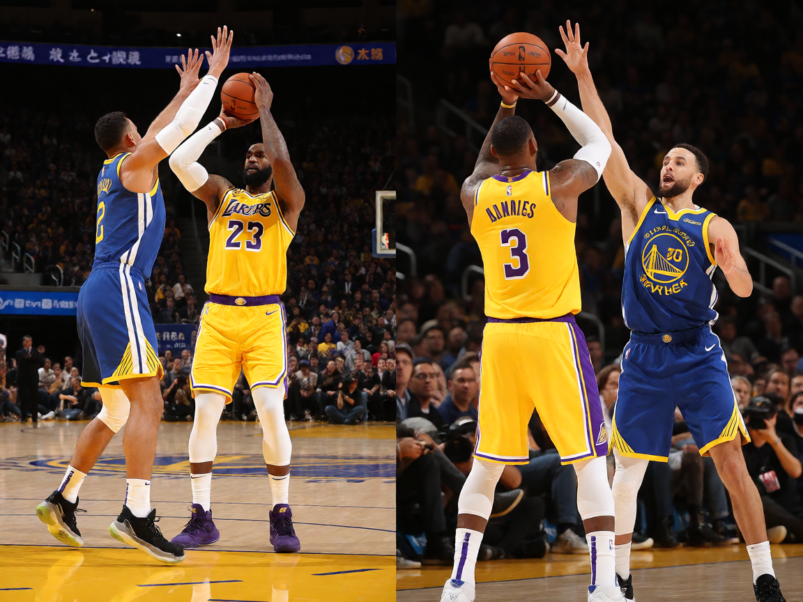 NBA常规赛湖人 vs 勇士激烈对抗场面